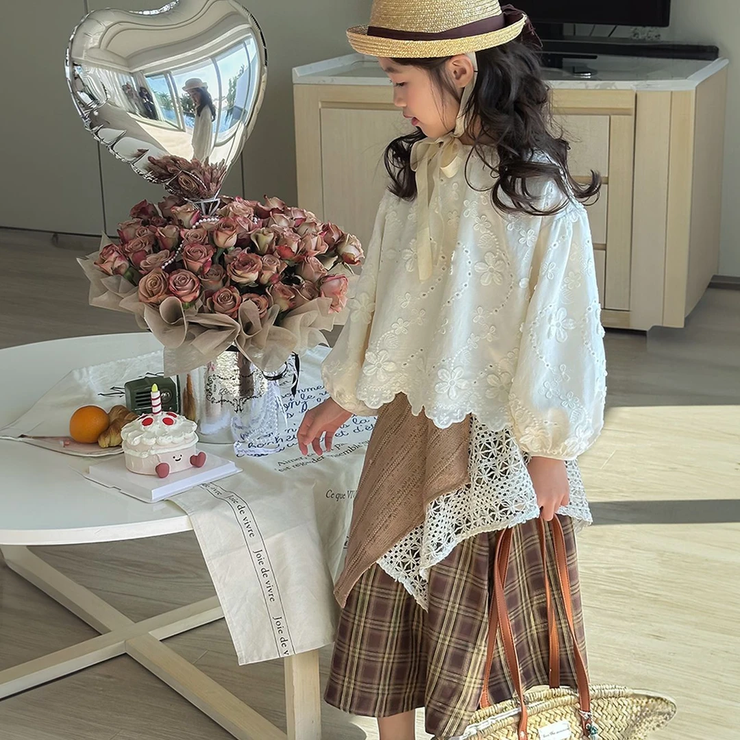 女童套装春装裙子2025新款女孩公主裙春秋款儿童白色半身裙两件套