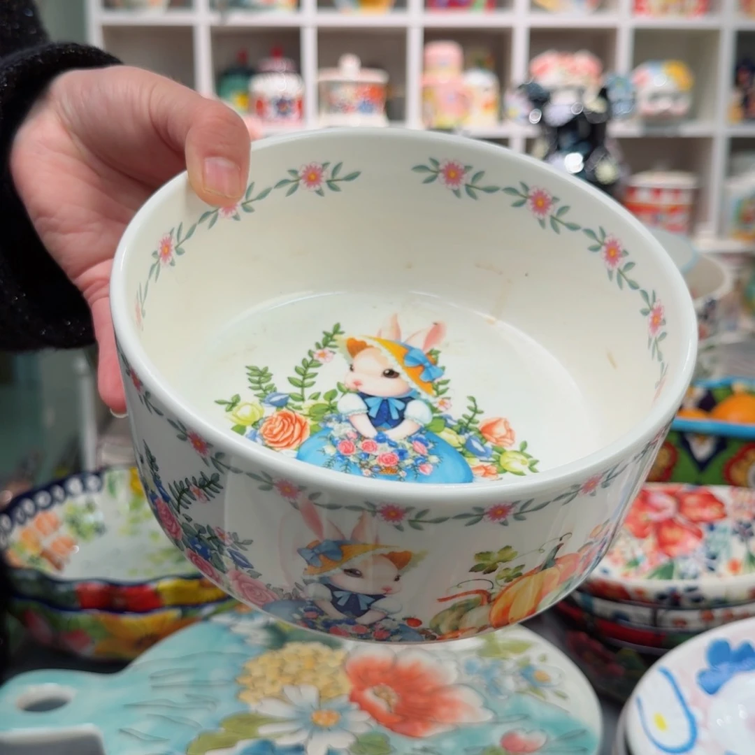 瓷片6英寸南瓜兔沙拉碗一只