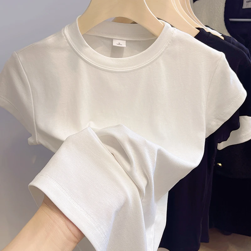 白色短袖恤女装2025新款正肩修身洋气上衣服夏日多巴胺穿搭小衫潮