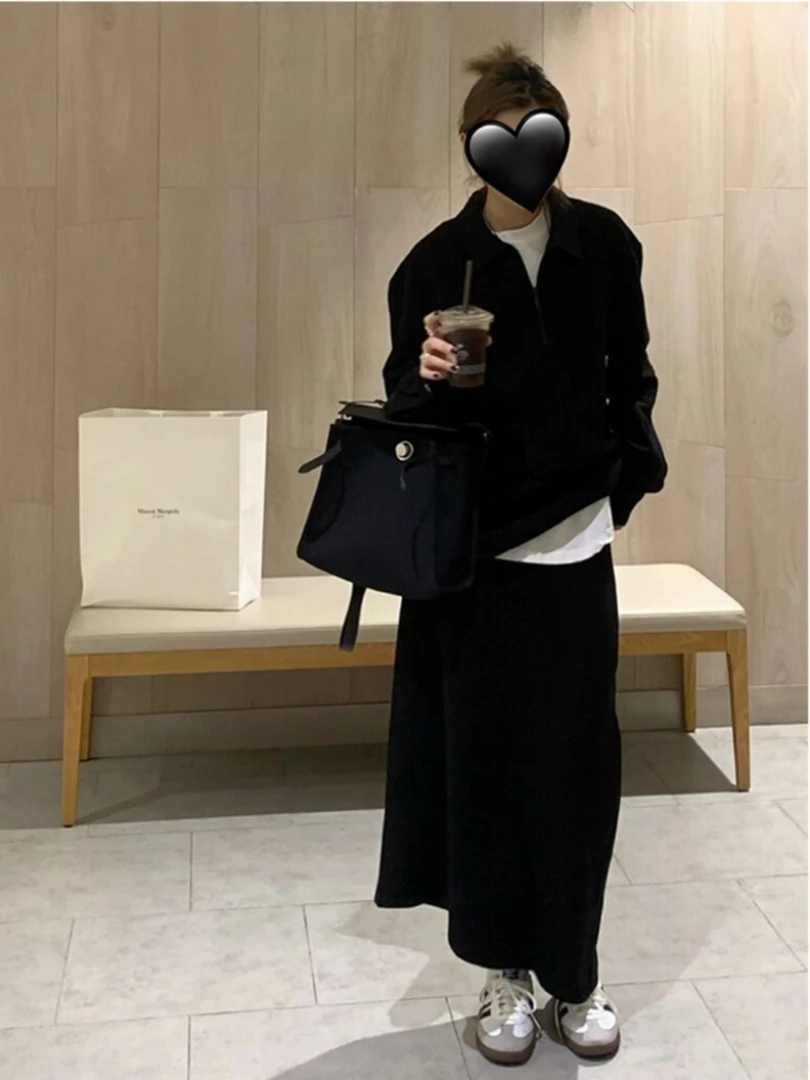 黑色运动套装女2025秋季新款高级感美式休闲宽松卫衣半身裙两件套