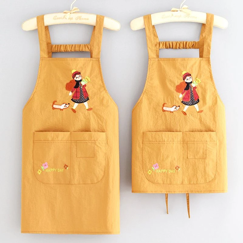 可爱围裙防泼水卡通围腰时尚韩版时尚刺绣女孩围裙四季通用