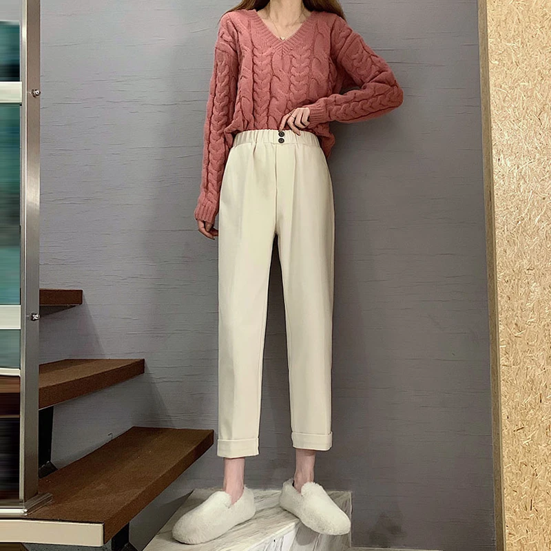 新款毛呢裤子女秋冬烟管裤九分显瘦直筒子百搭毛呢裤MQE-K4656