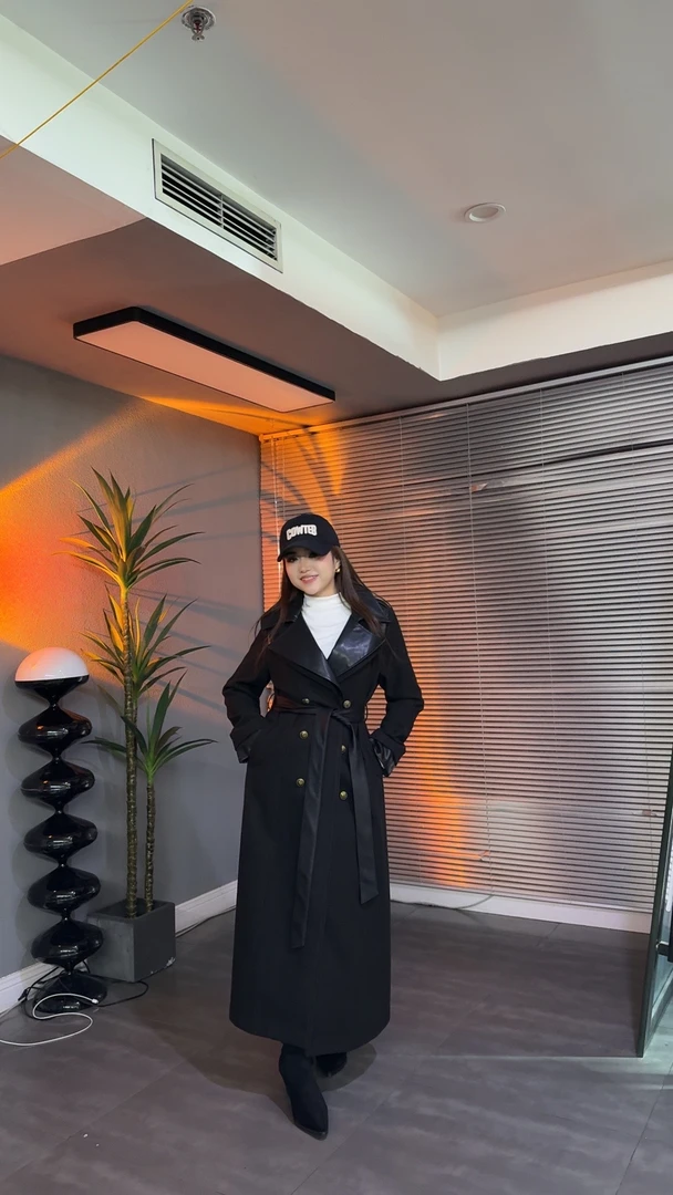 「时尚爆款」22158气质款羊毛大衣（黑色双面中长款冬季秋冬韩版）