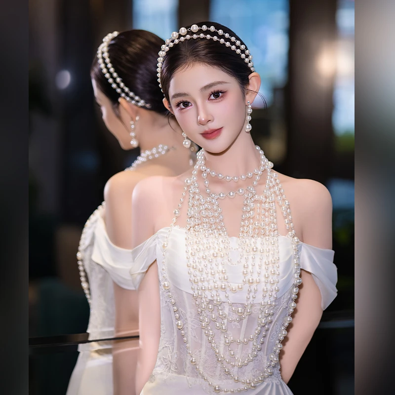 非金属仿珍珠婚庆饰品 新娘高级不规则复古白色串珠珍珠套装D0580