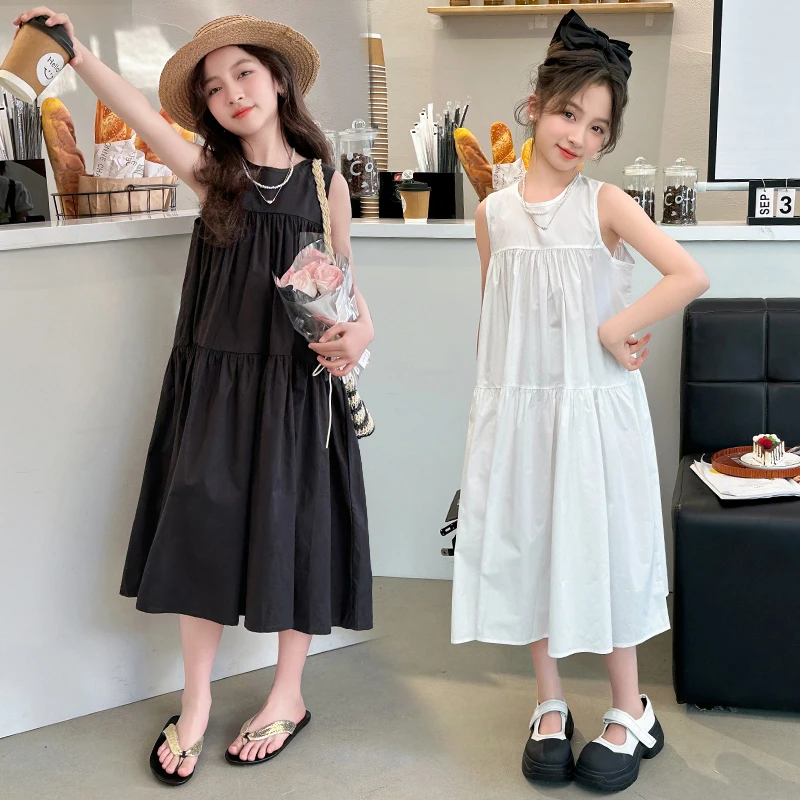 2025款大女童夏纯棉连衣裙洋气无袖女童2025夏装韩版长款连衣裙潮