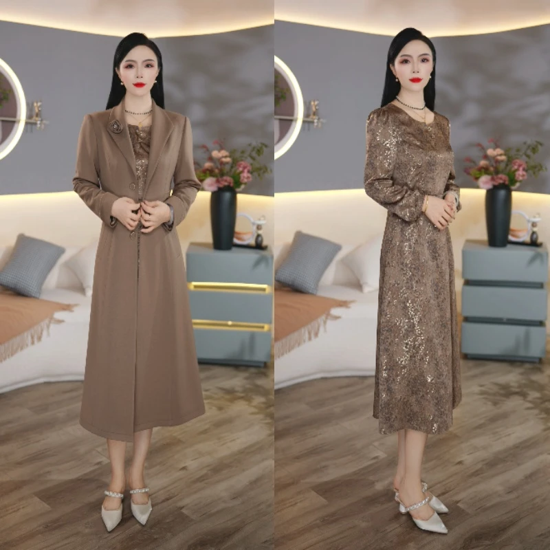 新款风衣两件套时尚气质连衣裙套装6283