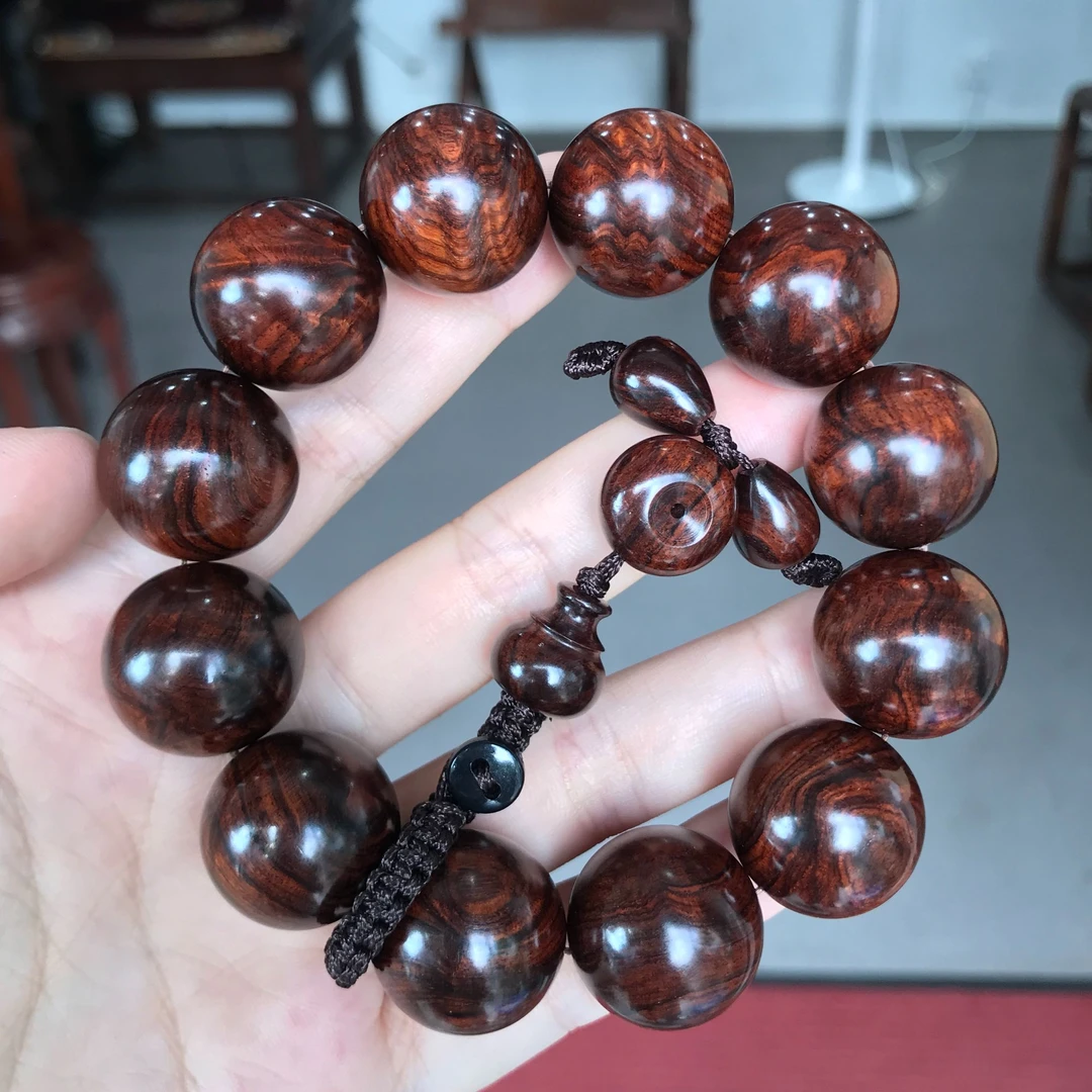【浮生甄选】海南黄花梨紫油梨多彩黑线褶皱水波2.0手串FS052
