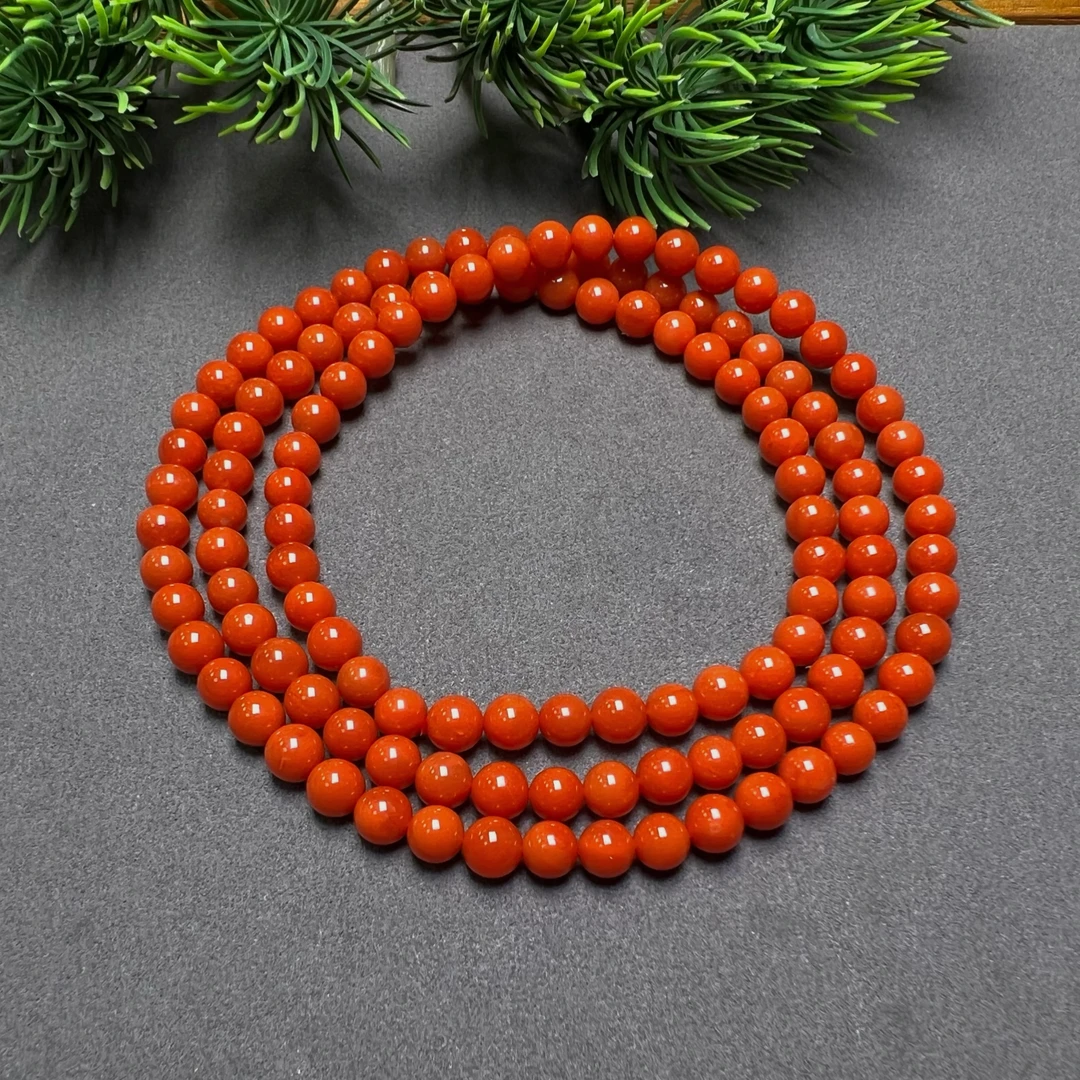 「田姐南红」保山料满色满肉柿子红多圈5mm手链 T06416