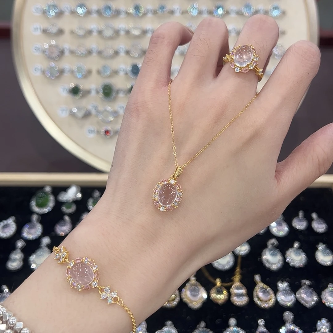 芙蓉石银S925镶嵌颈饰