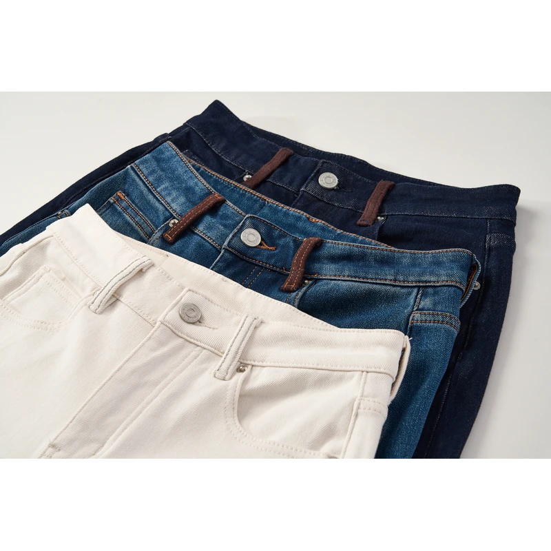 时尚百搭气质优雅四面弹保暖加绒磨毛直筒牛仔裤67907