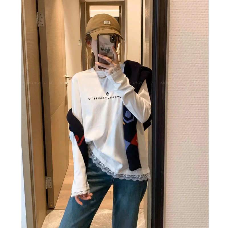 搭配鲨鱼裤打底衫女春秋外穿休闲T恤冬季宽松遮臀部内搭百搭上衣