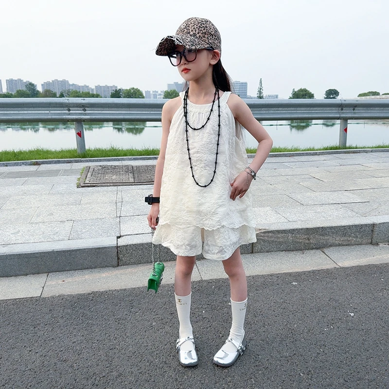 女童休闲套装2025新款洋气小女孩百搭薄款背心短裤儿童夏装两件套