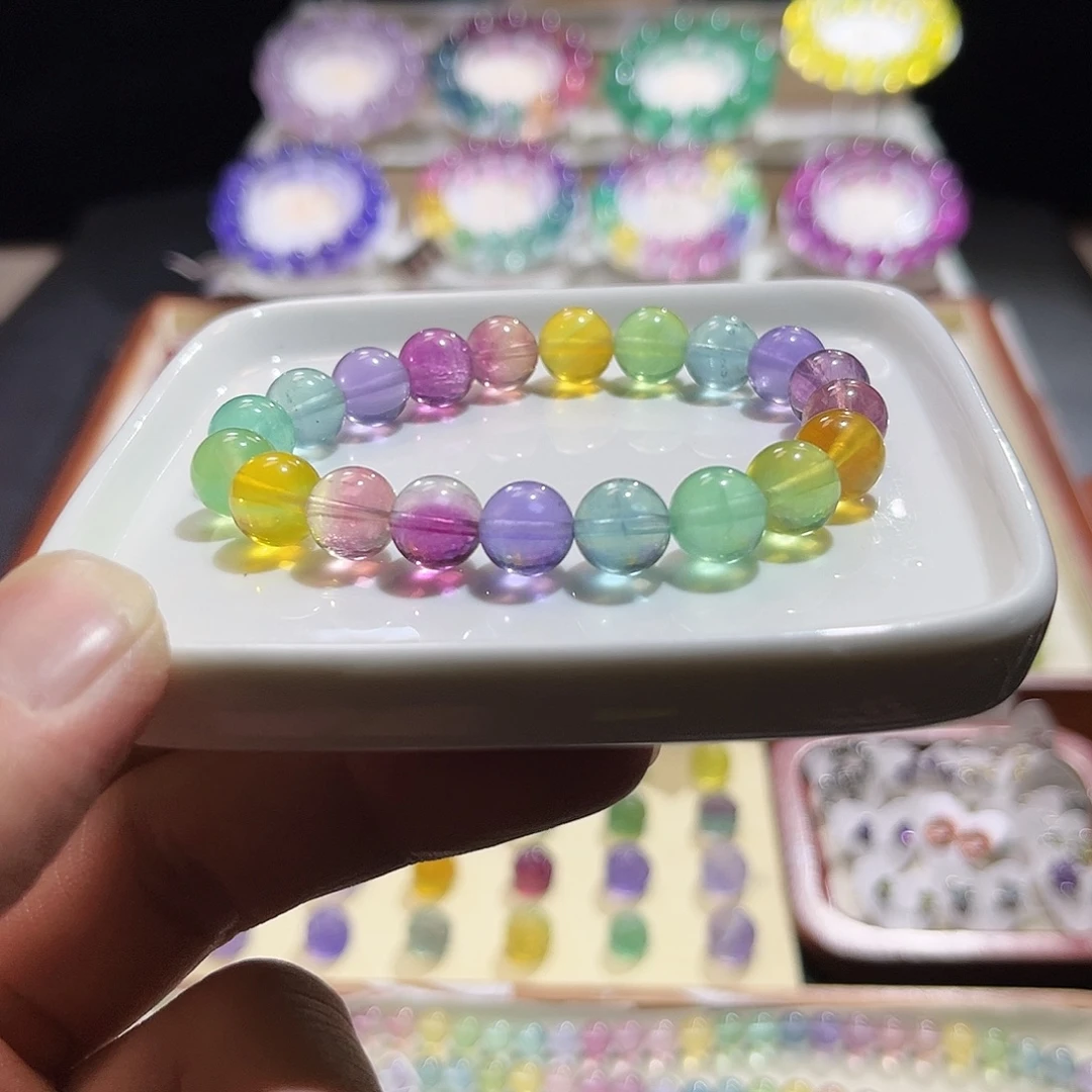 手链萤石未镶嵌荧光彩虹10mm