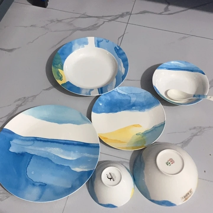 瓷片陶瓷品海洋系列釉中彩餐具7件套