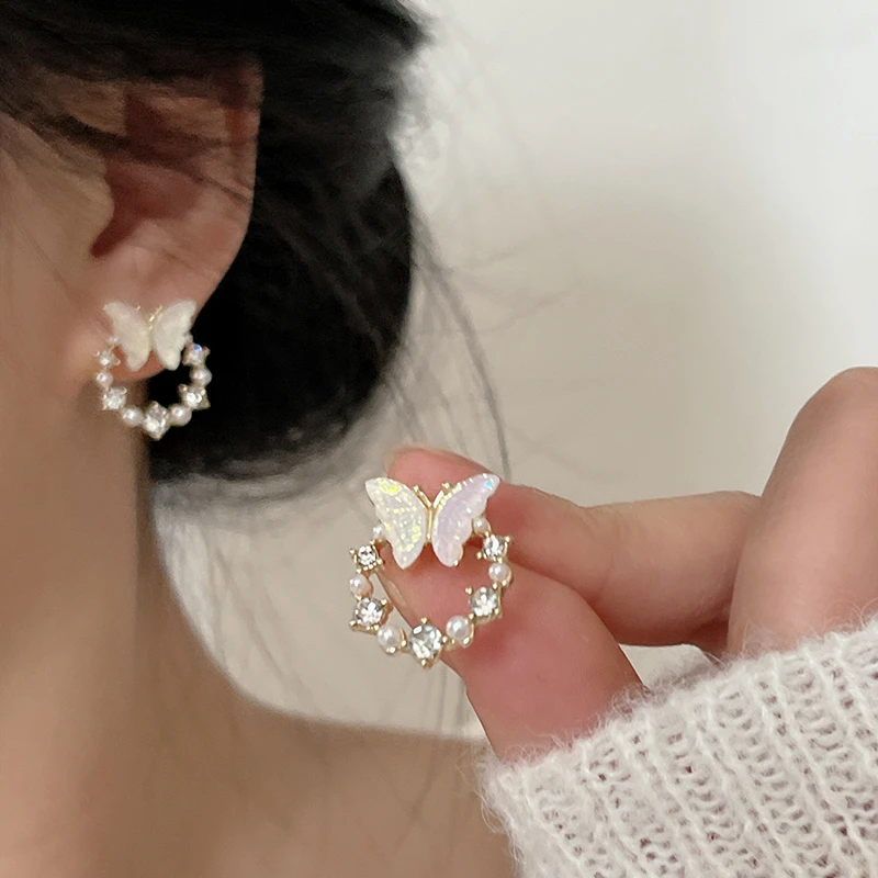 合金耳饰 温柔超仙蝴蝶耳钉女精致气质高级感小众耳饰年潮耳环