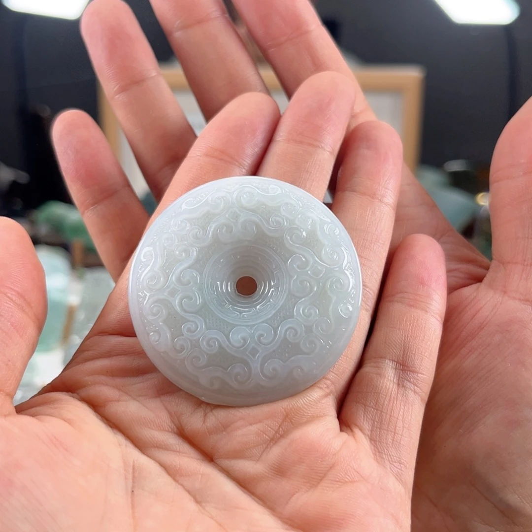 翡翠未镶嵌颈饰复古平安扣缅甸天然翡翠A货糯化胶块料