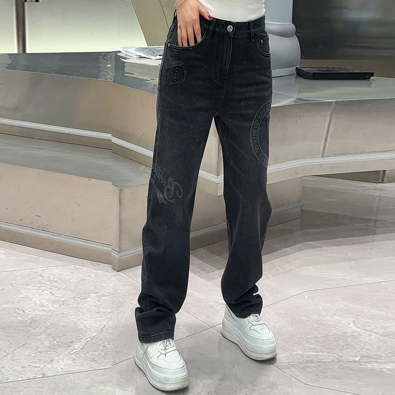 【华尔街名品】2025男士时尚潮流水洗印花宽松直筒男士牛仔裤