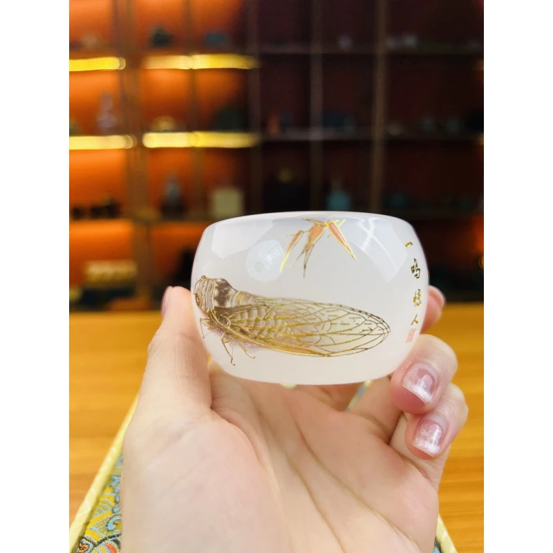 官方正品《一鸣惊人》白琉璃杯夜光杯/寻玉系列D0234轻奢