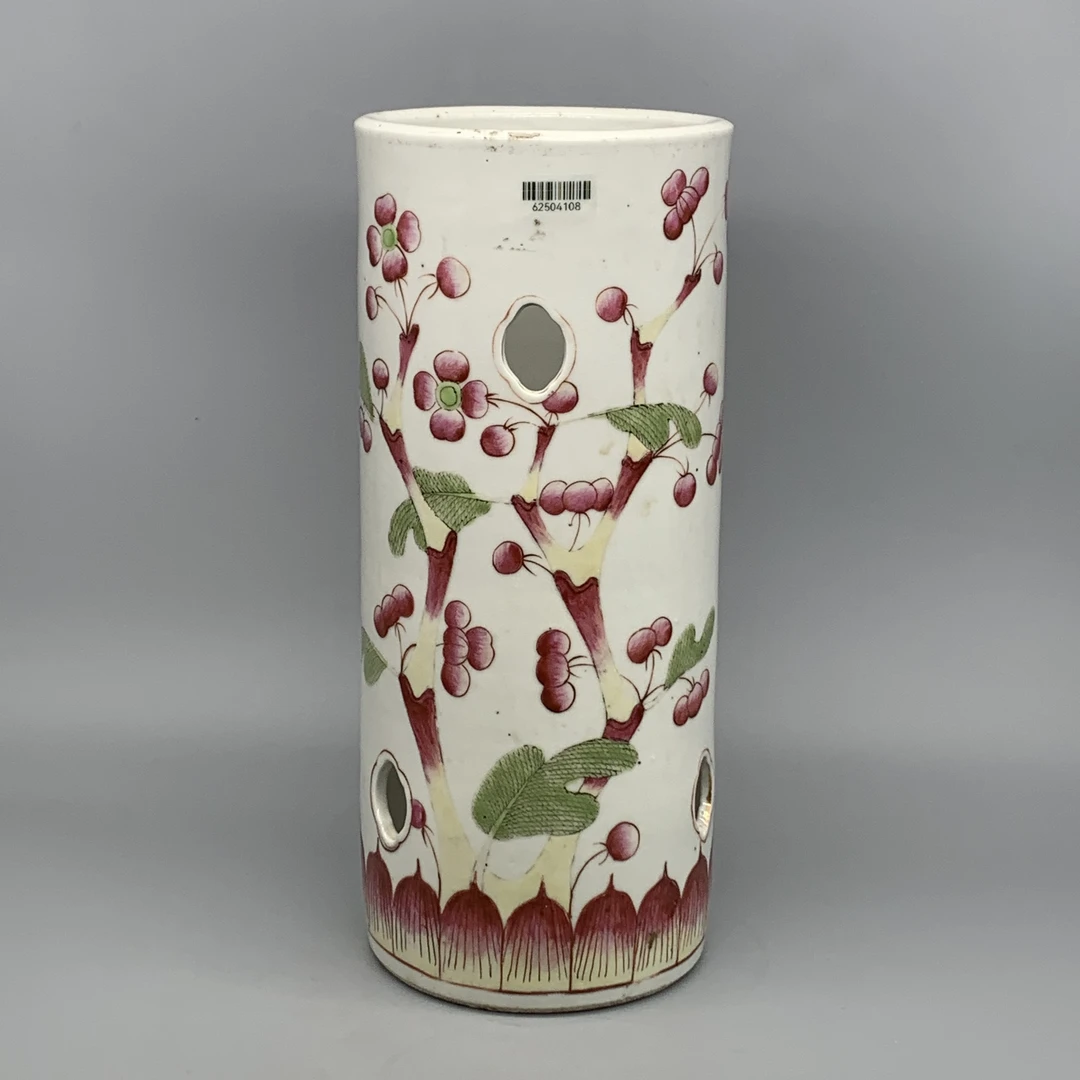 62504108*晚清粉彩海棠花纹帽筒/瓷器六/江苏省文物总店