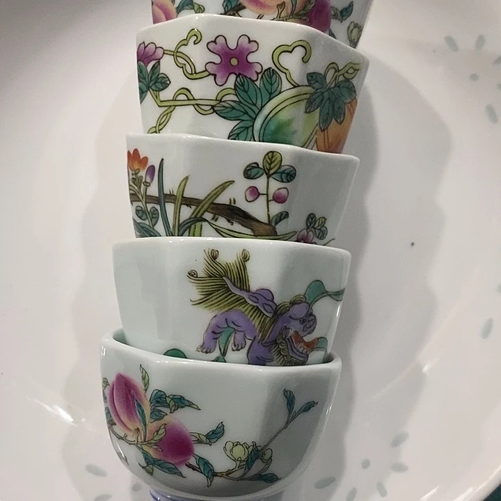 摆件八方杯不指定花色一个 玩玉
