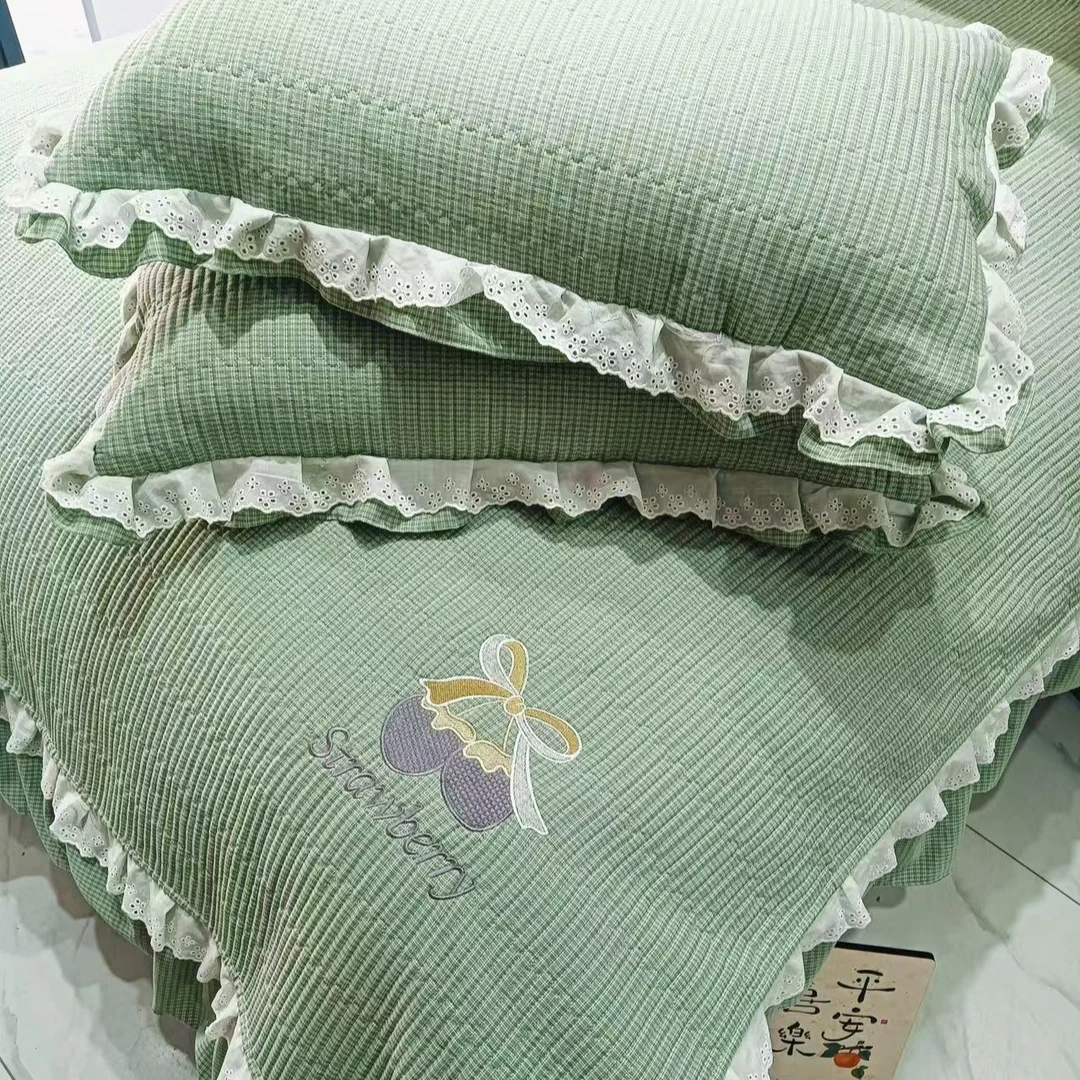 公主风小清新夹棉床盖三件套色织棉床品套件单人61%(含)-80%(含)