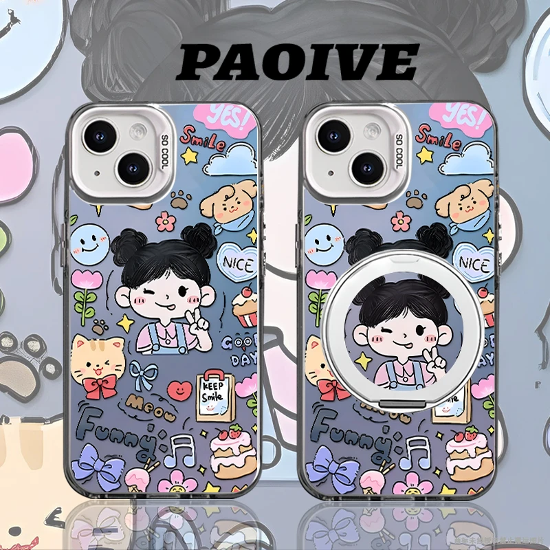 适用苹果华为vivo一加iPhone14小米三星可爱女孩防摔彩银手机壳