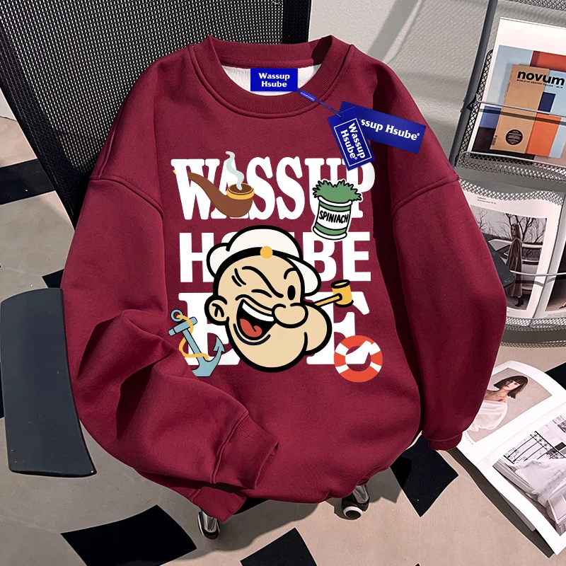 WASSUP HSUBE美式潮流百搭圆领卫衣男士2025秋季新款慵懒宽松上衣