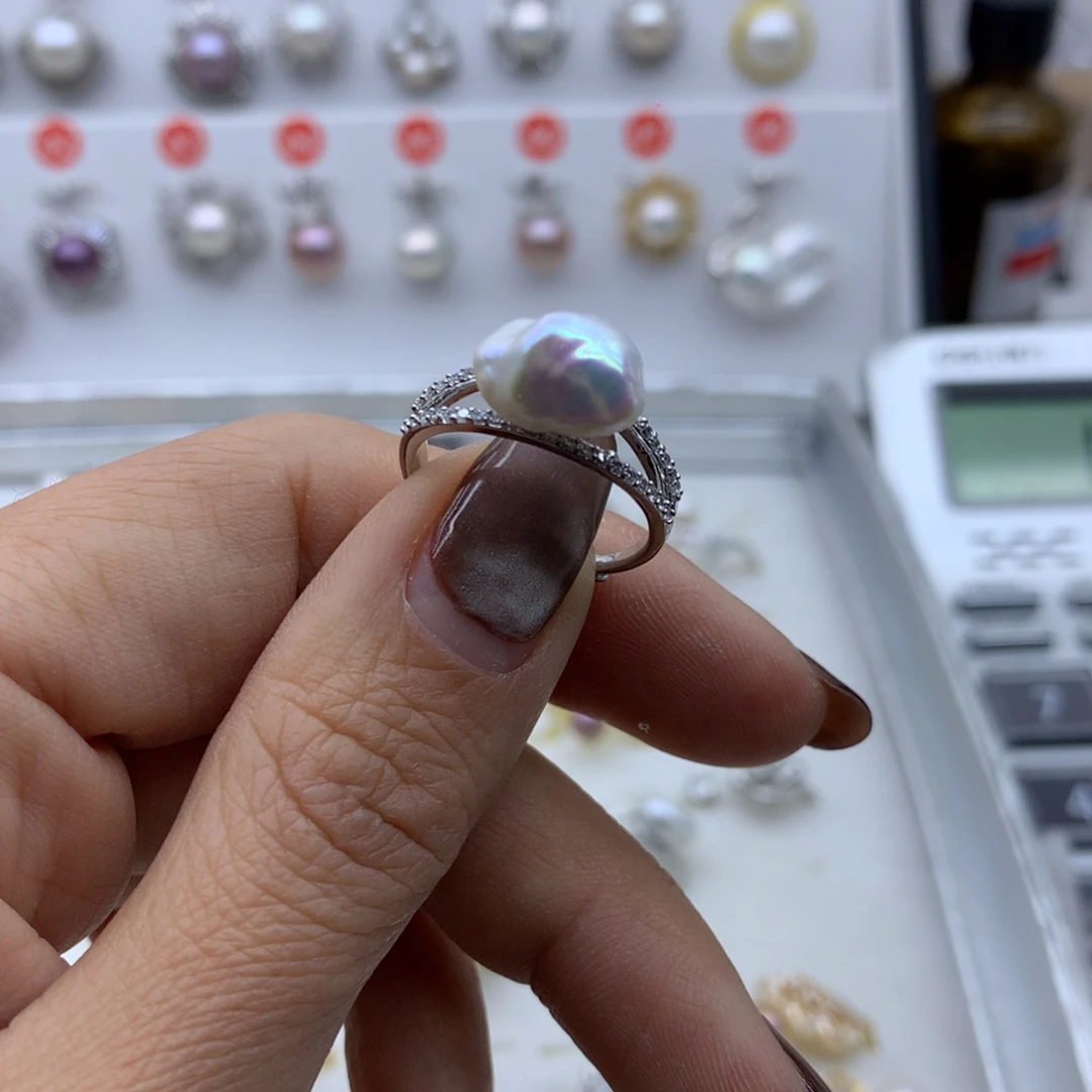 淡水珍珠戒指合金～****哄