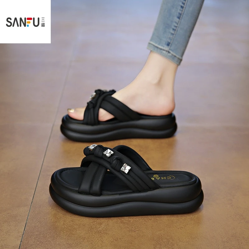 绝美厚底凉拖鞋女夏季配裙子2025新款平底沙滩凉鞋孕妇一字拖