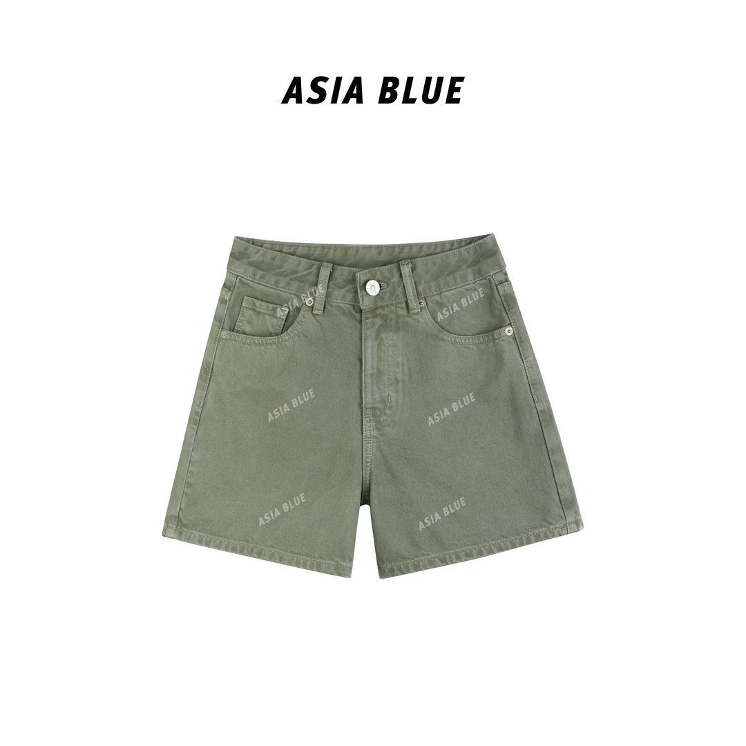 【ASIA BLUE】 · 龙井 · 2025夏季无弹水洗高腰美式显瘦牛仔短裤