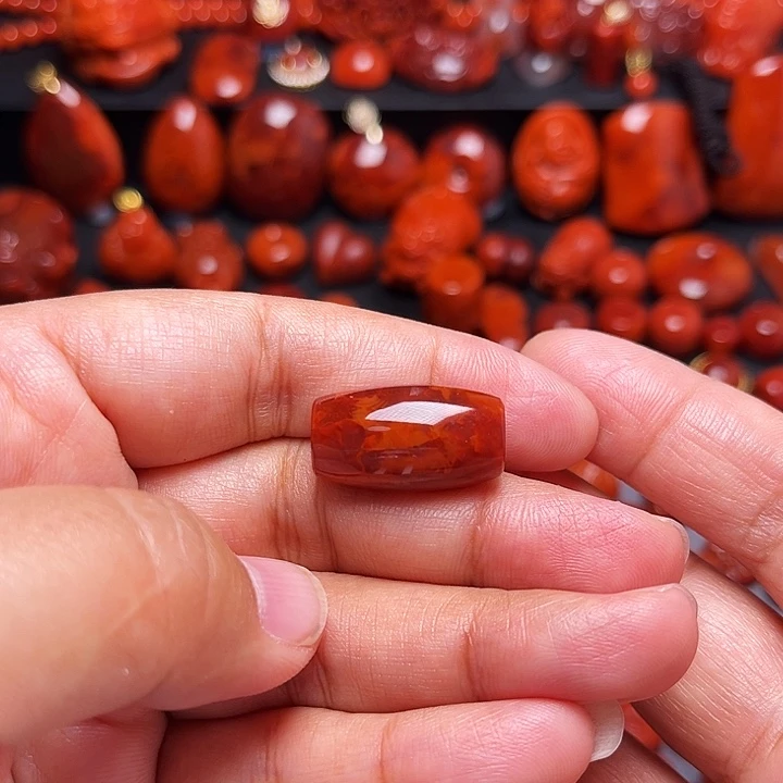 南红玛瑙未镶嵌配饰火焰纹桶珠12.6mm