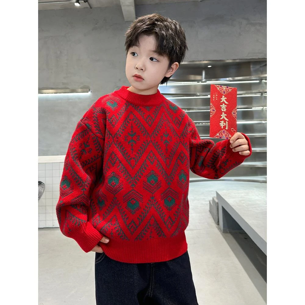 MK&UR.BV男童毛衣秋冬季2025新款过年男孩冬季儿童冬装加厚上衣