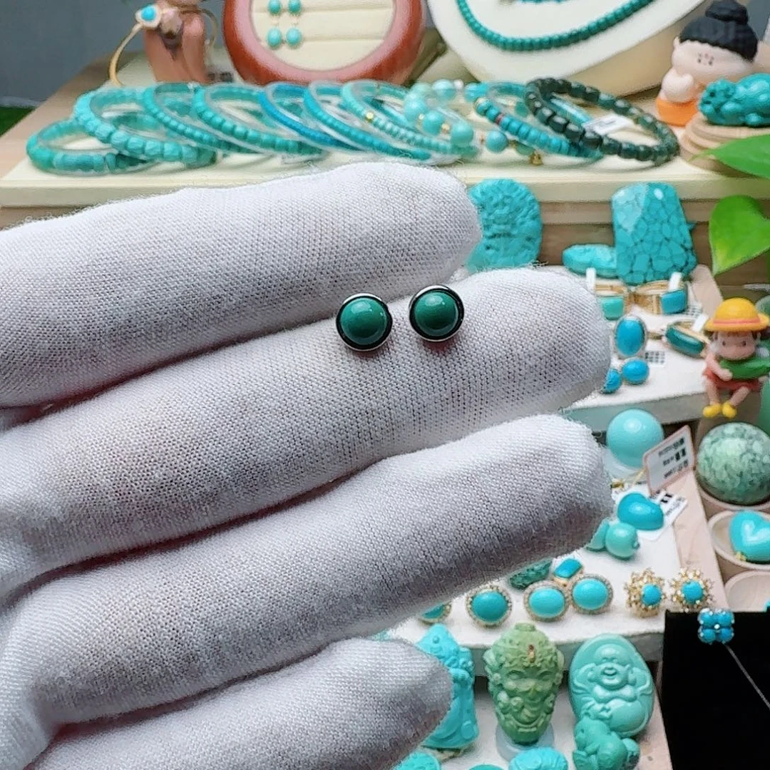 绿松石银S925镶嵌耳饰