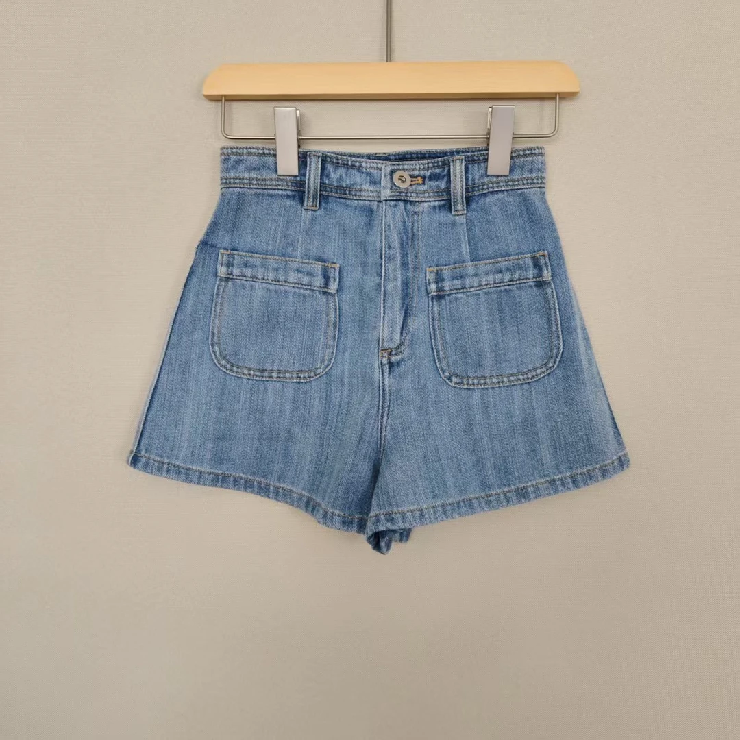 2025新款女装 方口袋高腰显瘦牛仔短裤