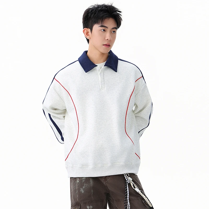 MTVO秋季长袖插肩条纹POLO卫衣撞色翻领套头时尚卫衣百搭男款上衣