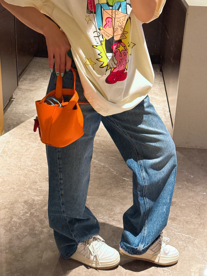 欧货春版新款不加绒斜线小梯型新版显瘦牛仔裤