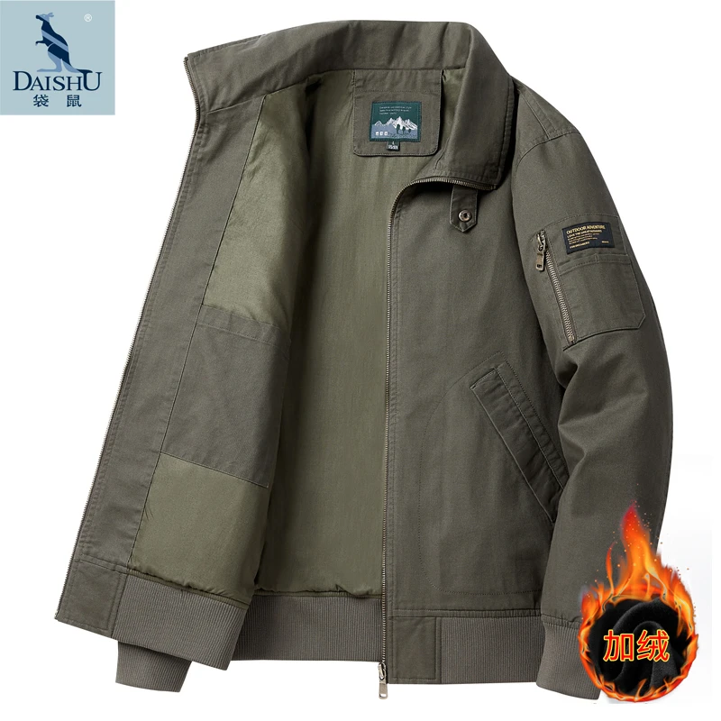 袋鼠工装夹克男士美式飞行员加绒加厚外套春秋季宽松休闲潮流男装