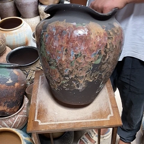 紫砂花盆口21高度30黑黑茶
