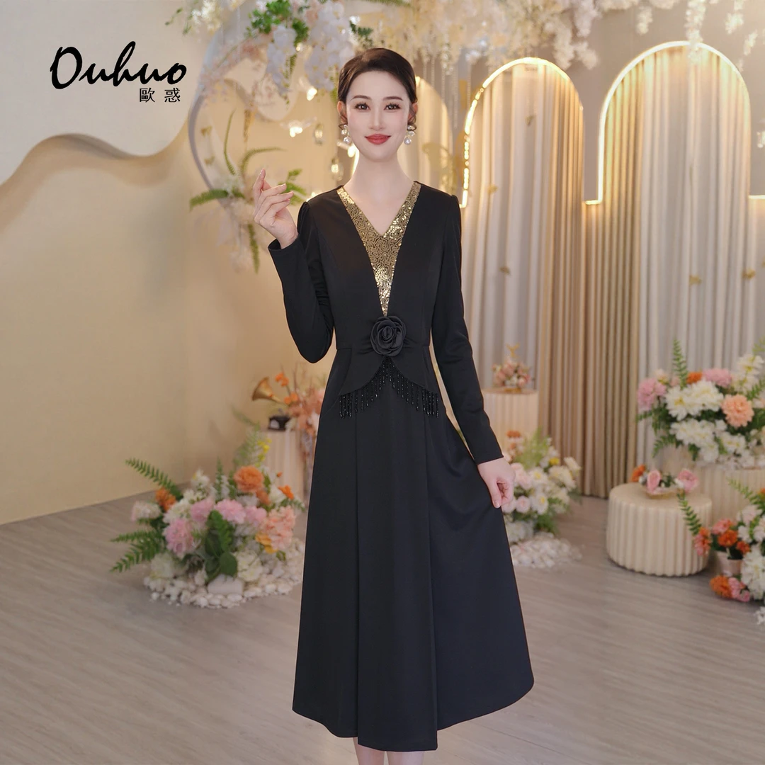 【木木定制】2025年秋冬新款高贵法式宴会显瘦优雅连衣裙OHDRI12007