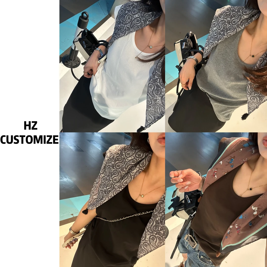 惠惠子甄选【U领丝巾款短袖T恤】夏季小众复古百搭显瘦丝巾T恤