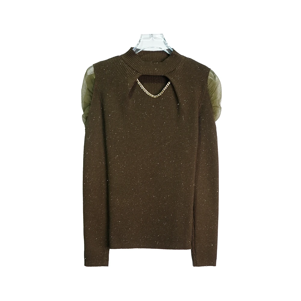 X24666 【上新】高级感网纱镂空领细闪气质打底软糯舒适毛衫女