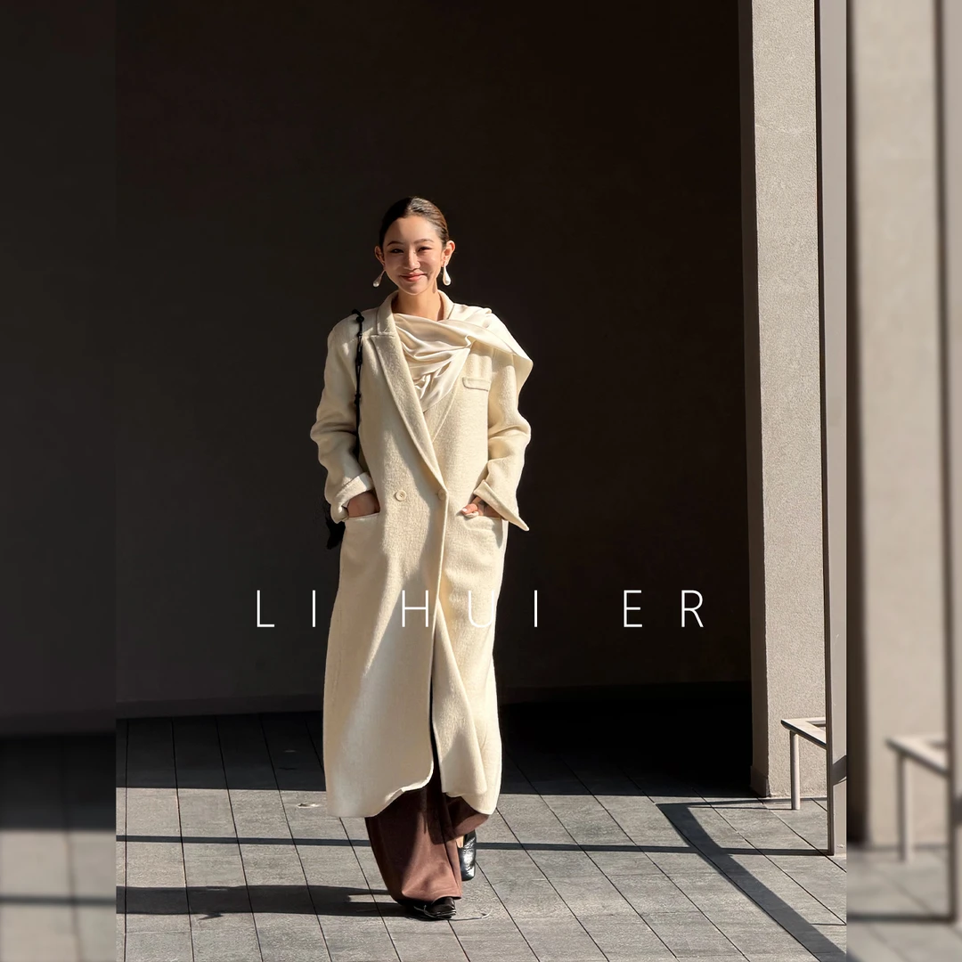 LiHuiEr李慧儿【交响奏鸣曲】 冬款轻奢设计师款米白大衣LL0251374