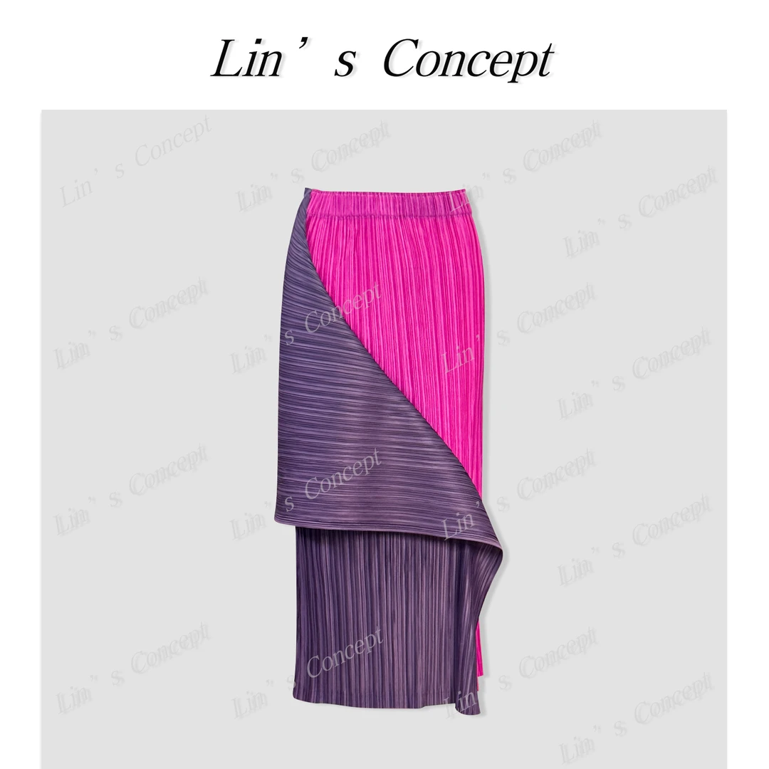 【Lin's concept】极简设计师款撞色褶皱肌理半身裙 DL2405752
