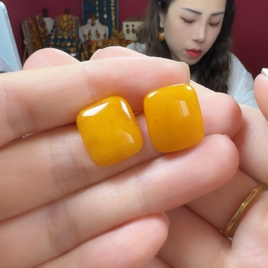 蜜蜡银S925镶嵌耳饰耳钉