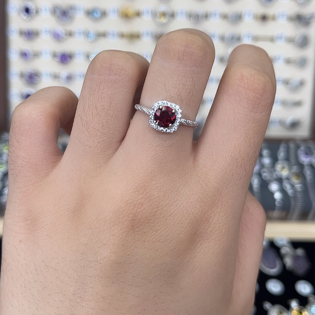 戒指石榴石银S925镶嵌