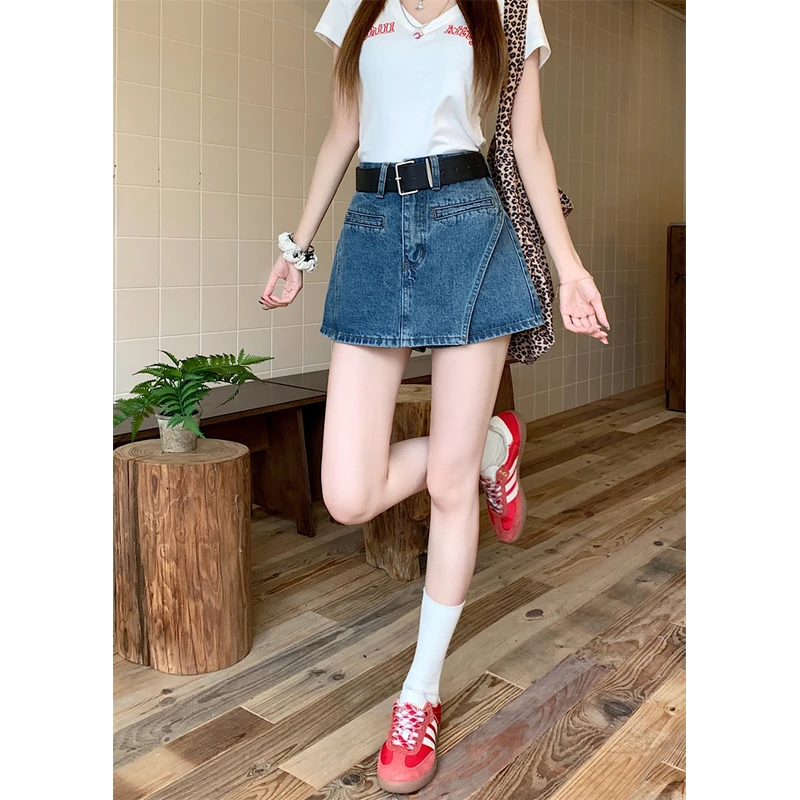 2025新款美式辣妹牛仔短裙女设计感别致绝美腰带高腰性感半身裙裤