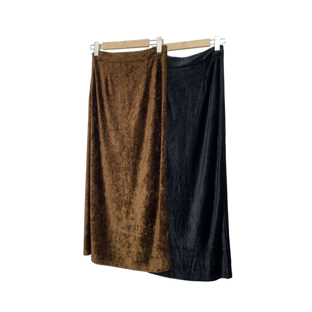 ZZ·DANGDANG【无声舒雅】竹纤维丝绒开衩中长半身裙半裙13323086