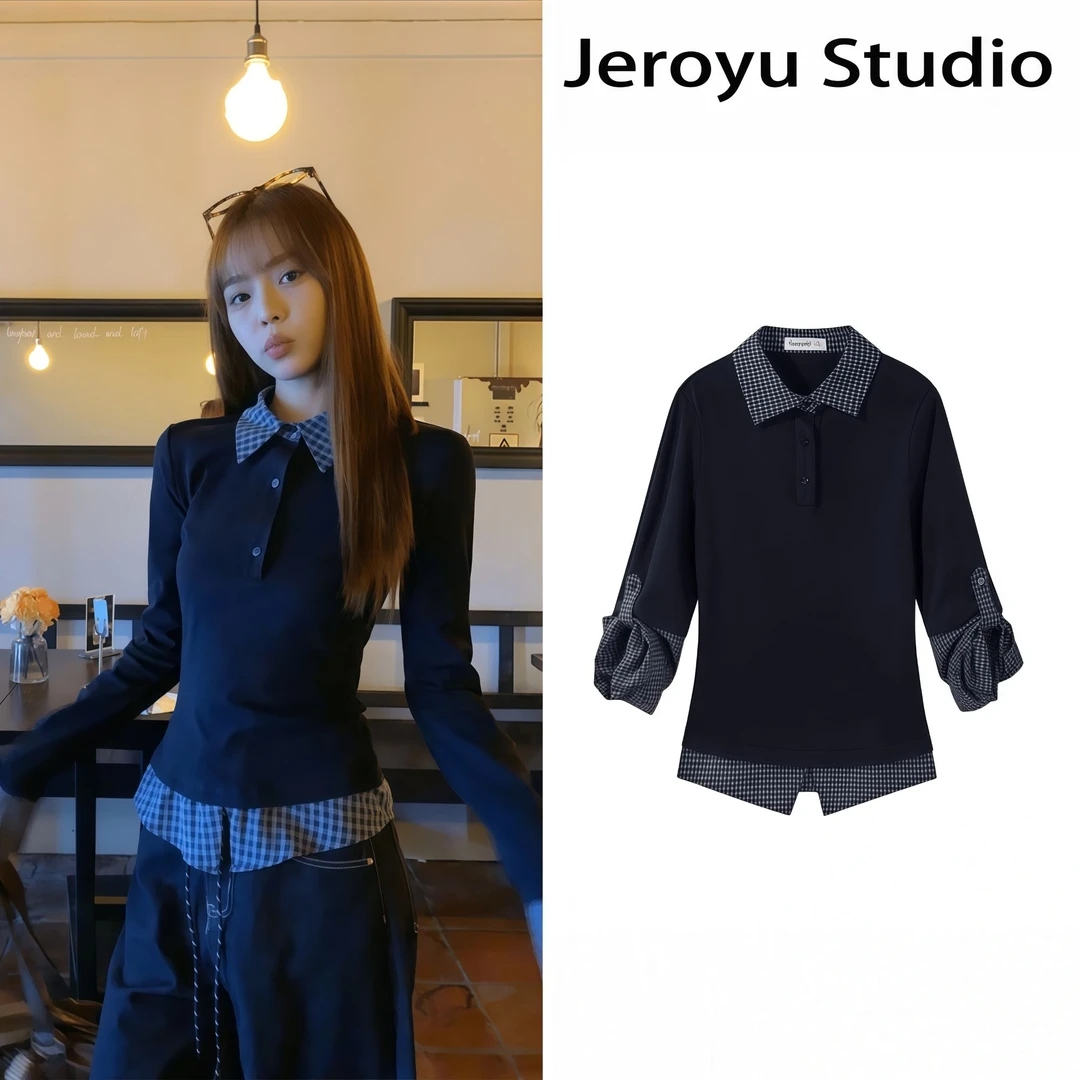 时尚套装女士2025秋冬新款气质假两件撞色拼接针织衫减龄百搭上衣