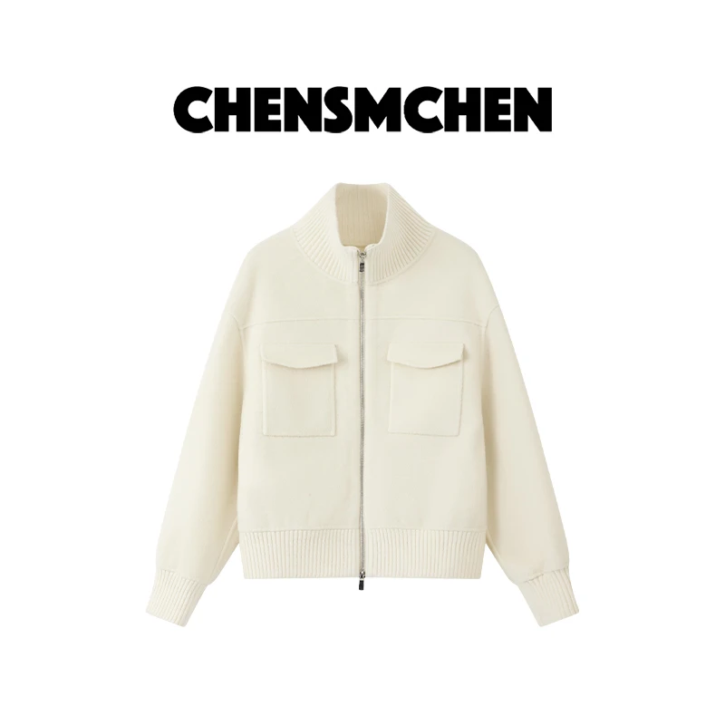 CHENSMCHEN 绵羊毛双头拉链毛呢外套女时尚气质简约上衣CSD9788LC