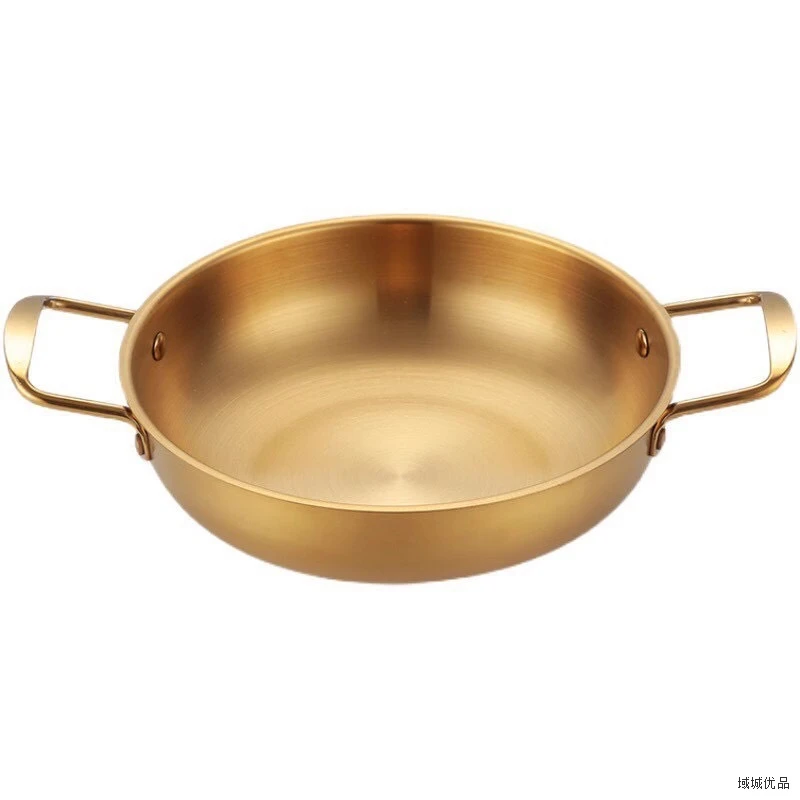 双耳不锈钢汤锅海鲜煮面金色单人小火锅带盖家用燃气泡面汤锅批发